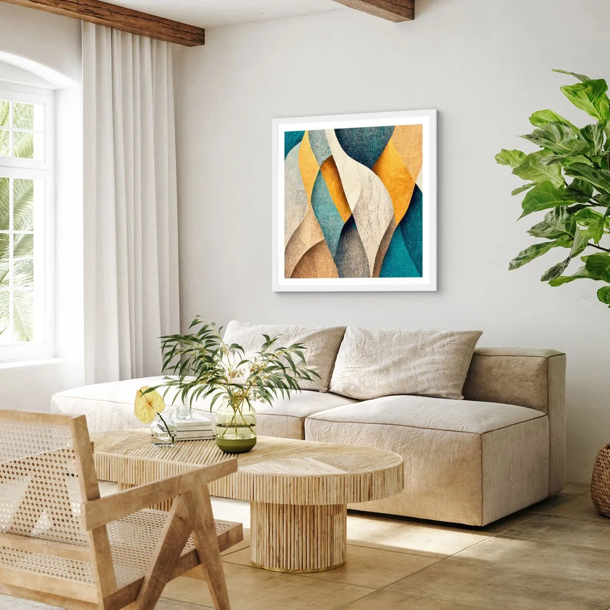 Affiche dans un cadre blanc - Poster - Rythme et vague - 40x40 cm