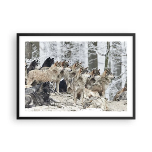 Affiche dans un cadre noir - Poster - Une meute de loups dans la forêt d'hiver - 70x50cm - Famille et amis - Décoration murale moderne pour le salon et la chambre ARTTOR