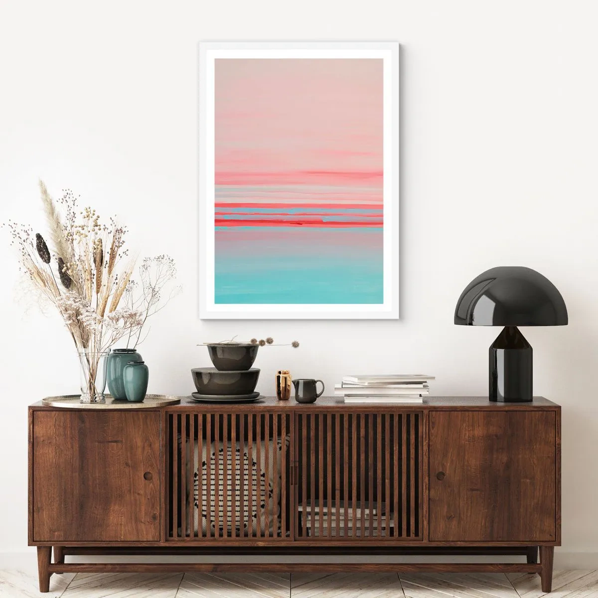 Affiche dans un cadre blanc - Poster - Abstraction à l'aube - 70x100 cm