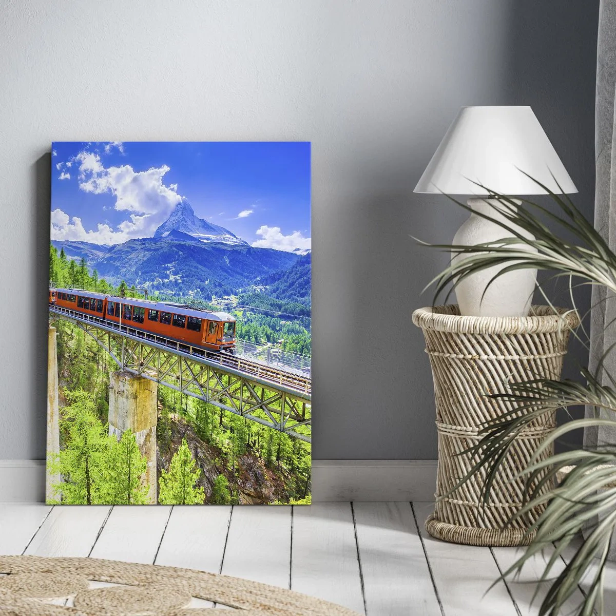 Impression sur toile - Image sur toile - Train dans les Alpes - 55x100 cm