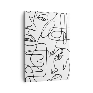 Impression sur toile - Image sur toile - Un dessin minimaliste d'un visage avec des lignes sur un fond clair. - 50x70cm - Dans des émotions enchevêtrées - Décoration murale moderne pour le salon et la chambre ARTTOR