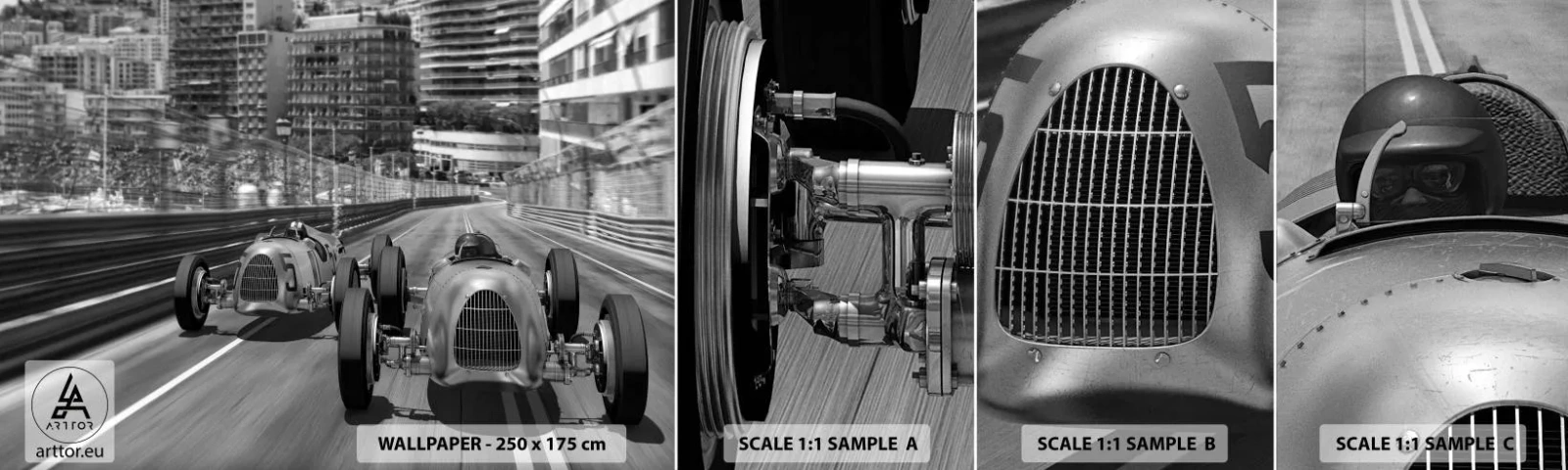 Échantillon de Papier Peint Autocollant Deluxe Sticker - Il y a longtemps à Monté Carlo - Automobile, Course, Ancien - 100x30 cm