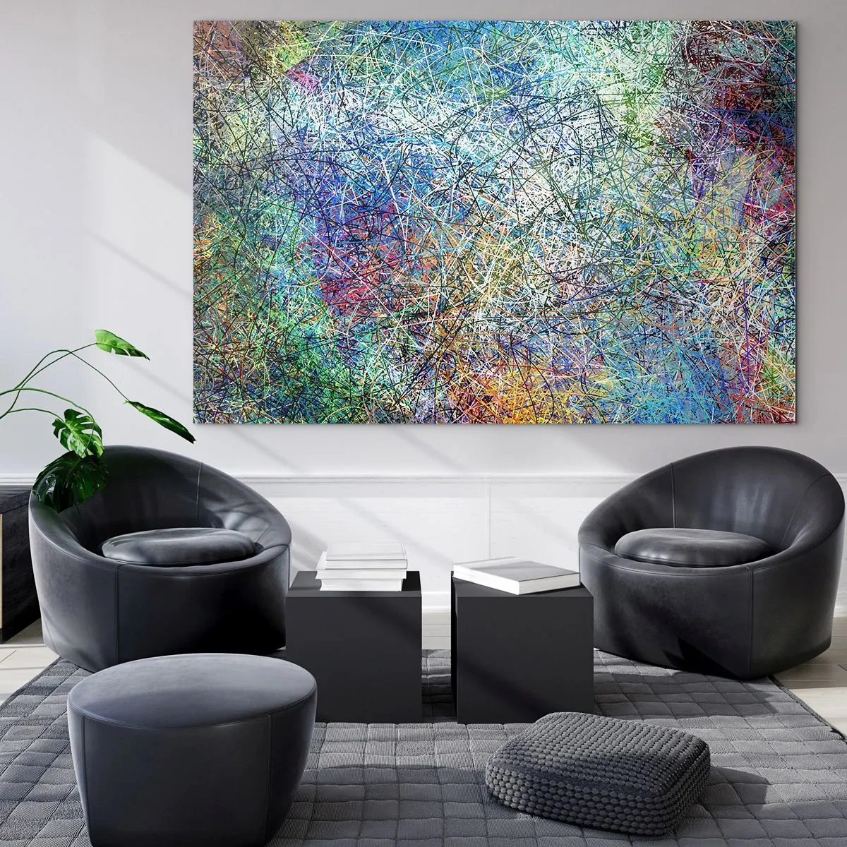Impression sur verre - Image sur verre - Abstraction colorée avec des lignes dynamiques - 70x50cm - Ce n'est pas si simple - Décoration murale moderne pour le salon et la chambre ARTTOR