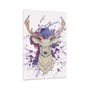 Impression sur verre - Image sur verre - Portrait d'un cerf avec des taches abstraites en arrière-plan - 70x100cm - Courage et équilibre - Décoration murale moderne pour le salon et la chambre ARTTOR