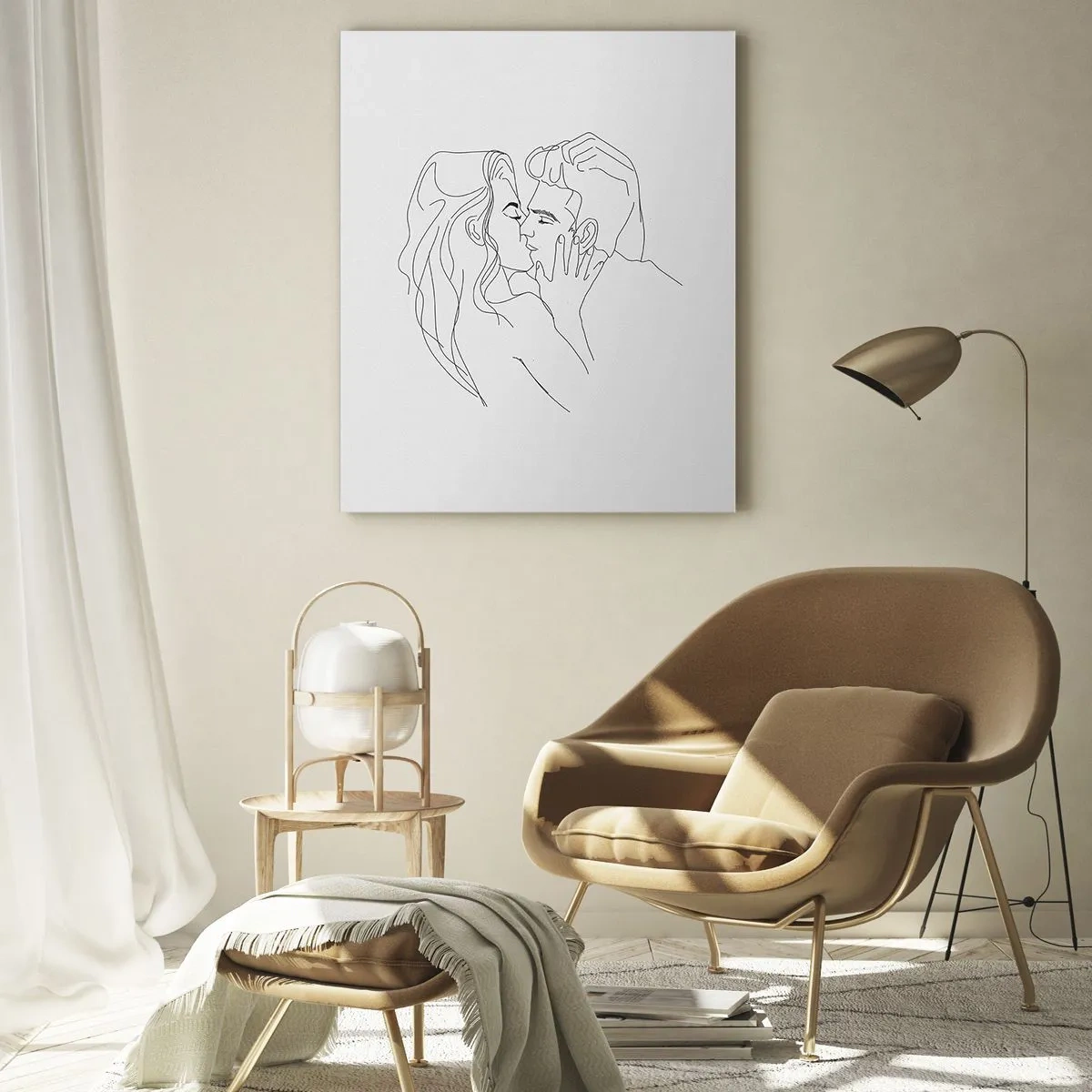 Impression sur verre - Image sur verre - Le contour d'un couple s'embrassant sur un fond clair - 70x100cm - La même ligne - Décoration murale moderne pour le salon et la chambre ARTTOR