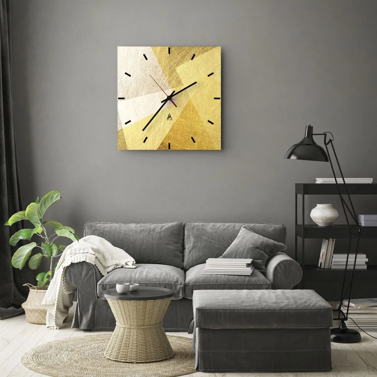 Horloge murale - Pendule murale - Formes géométriques aux tons dorés et clairs - 30x30cm - Météo géométrique - Décoration murale moderne pour le salon et la chambre ARTTOR
