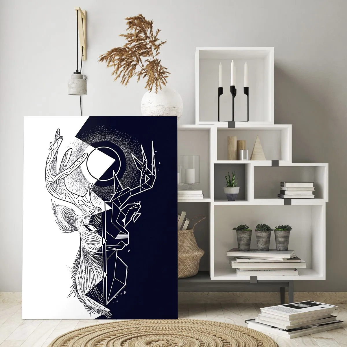 Impression sur verre - Image sur verre - Géométrie et nature dans une composition symbolique - 70x100cm - La lutte et l'unité des contraires - Décoration murale moderne pour le salon et la chambre ARTTOR