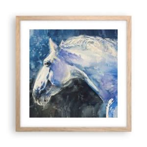 Affiche dans un chêne clair - Poster - Portrait dans une lueur azur - 40x40 cm