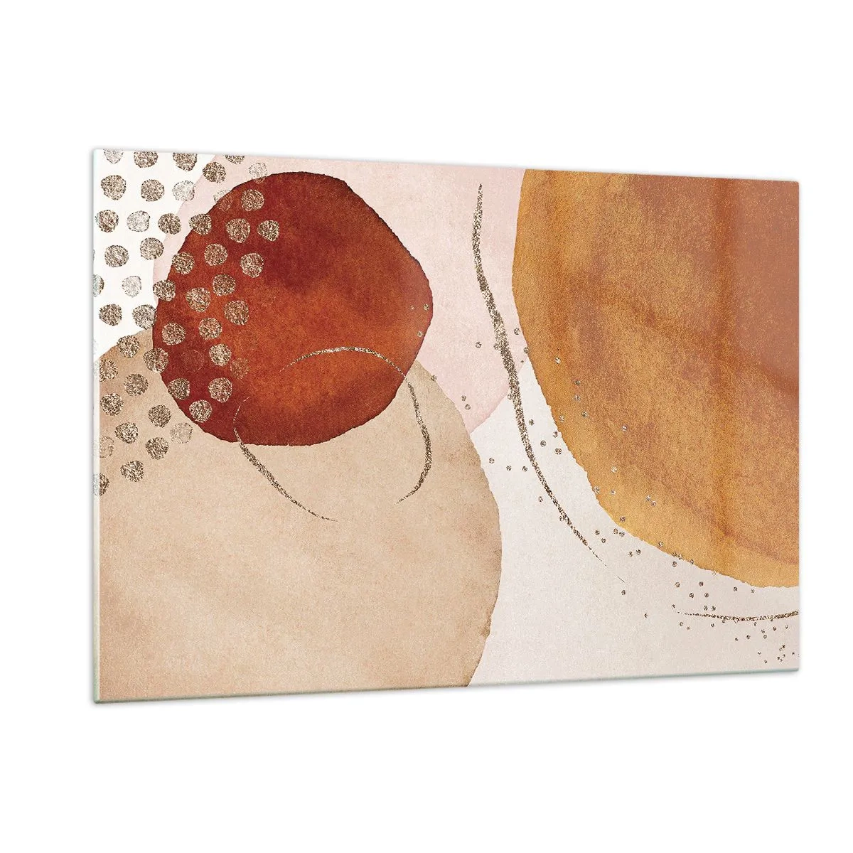 Impression sur verre - Image sur verre - Cercles abstraits dans les tons beige, cuivre et or - 120x80cm - Rondeur et mouvement - Décoration murale moderne pour le salon et la chambre ARTTOR
