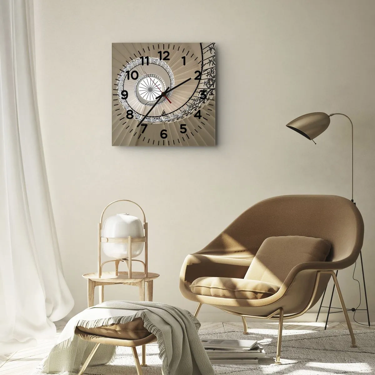Horloge murale - Pendule murale - Escalier en colimaçon dans une approche géométrique élégante - 30x30cm - À l'intérieur de la coquille - Décoration murale moderne pour le salon et la chambre ARTTOR