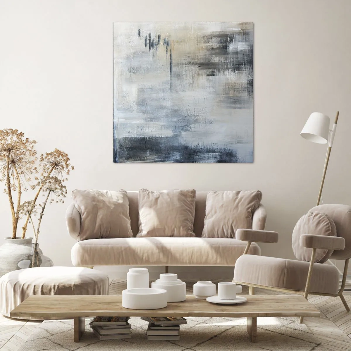 Impression sur toile - Image sur toile - Derrière le rideau bleu - 70x70 cm