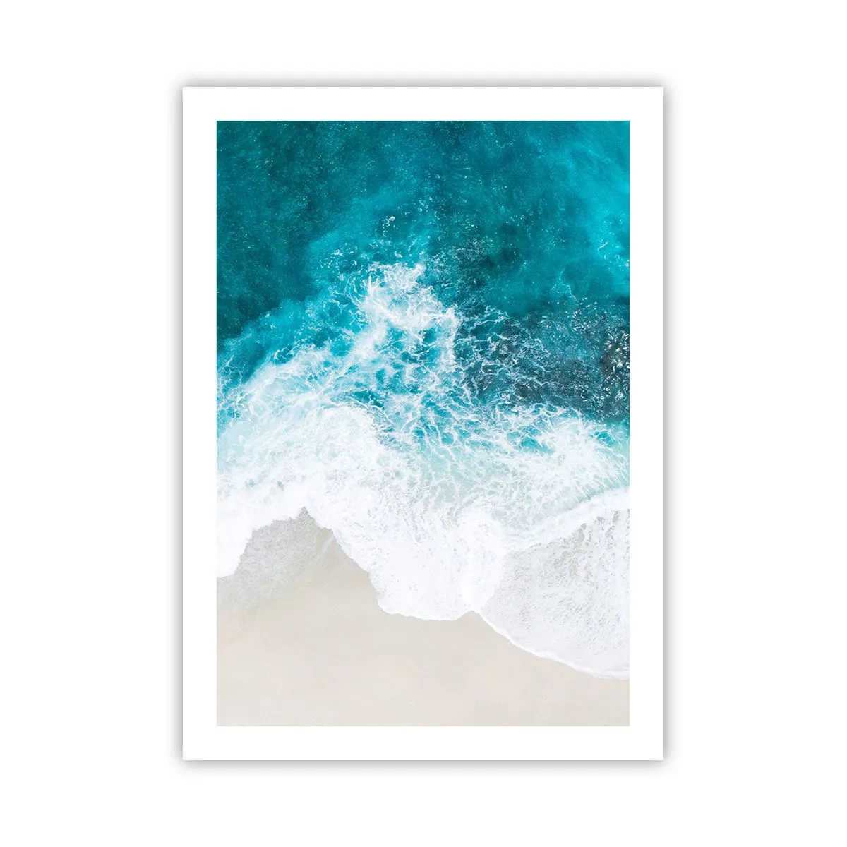Affiche - Poster - Vue aérienne de vagues turquoise s'écrasant sur une plage de sable - 50x70cm - Caresse naturelle - Décoration murale moderne pour le salon et la chambre ARTTOR