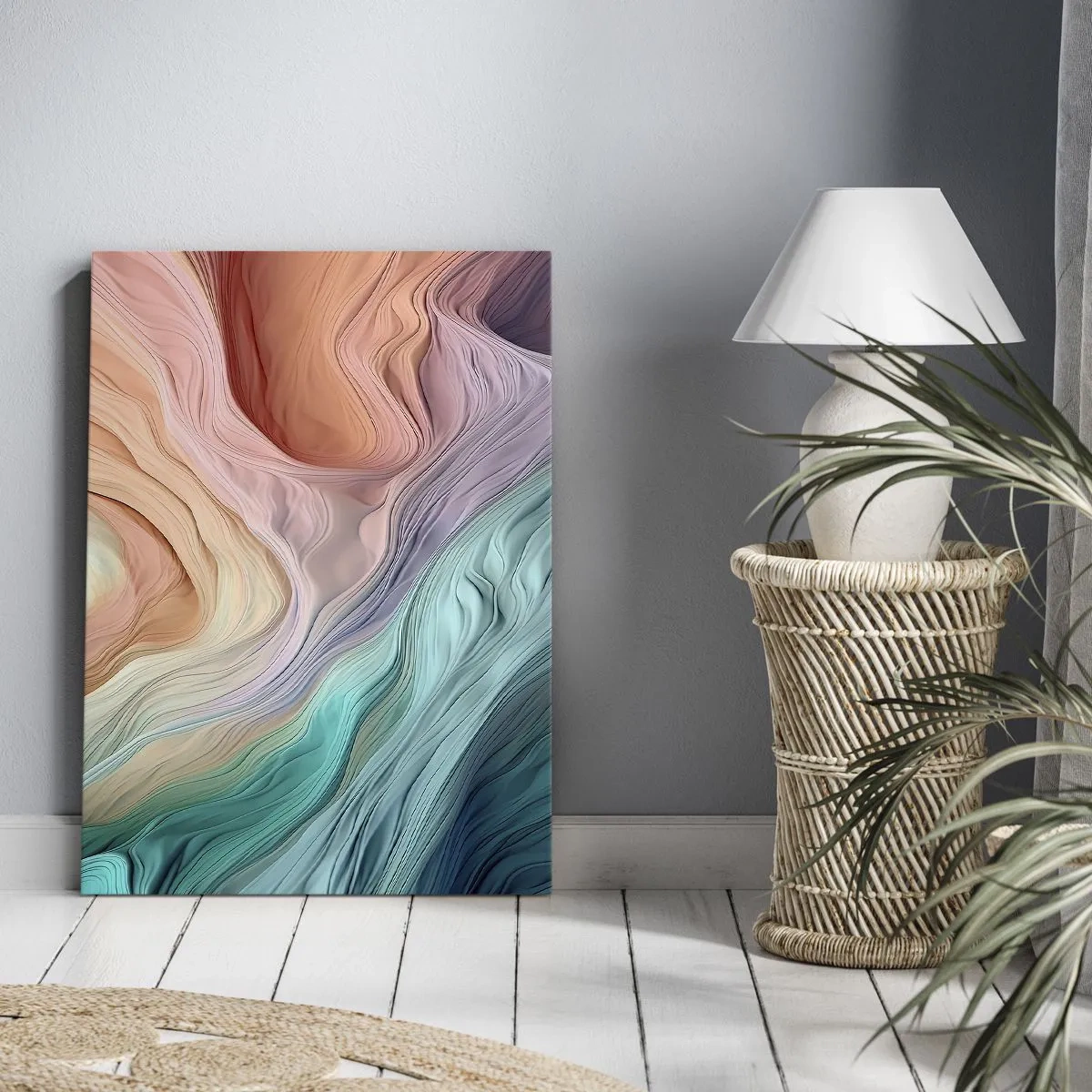 Impression sur toile - Image sur toile - Vagues abstraites aux couleurs pastel et arc-en-ciel - 70x100cm - Vague arc-en-ciel - Décoration murale moderne pour le salon et la chambre ARTTOR