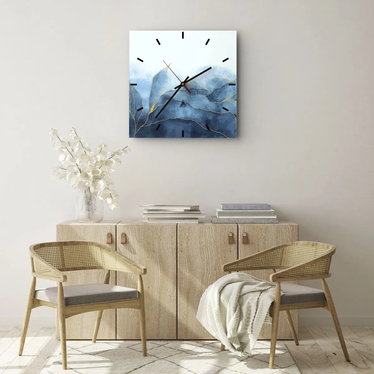 Horloge murale - Pendule murale - Bleu doré - 40x40 cm