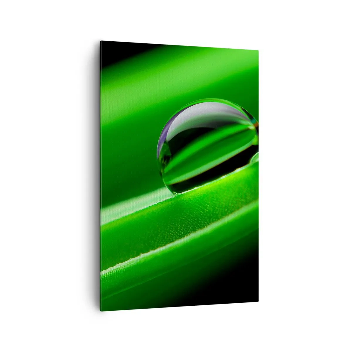 Impression sur toile - Image sur toile - Gros plan d'une goutte de rosée sur une feuille verte - 80x120cm - La vie de près - Décoration murale moderne pour le salon et la chambre ARTTOR