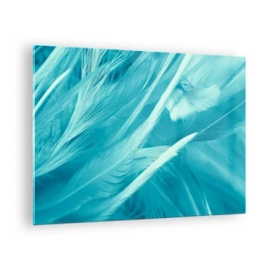 Impression sur verre - Image sur verre - Plumes turquoise en gros plan délicat - 70x50cm - Se noyer dans les plumes - Décoration murale moderne pour le salon et la chambre ARTTOR