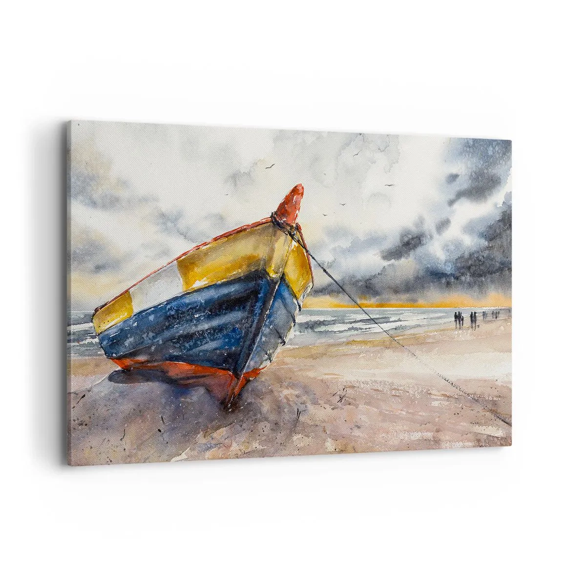 Impression sur toile - Image sur toile - Un bateau pittoresque sur la plage sous un ciel nuageux - 120x80cm - Repos sur le rivage - Décoration murale moderne pour le salon et la chambre ARTTOR