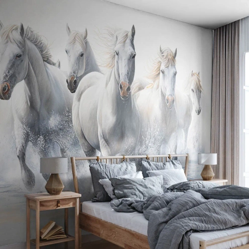 Papier Peint Photo Standard Eco - Magie blanche - Les chevaux, Animaux, Aquarelle - 150x105 cm
