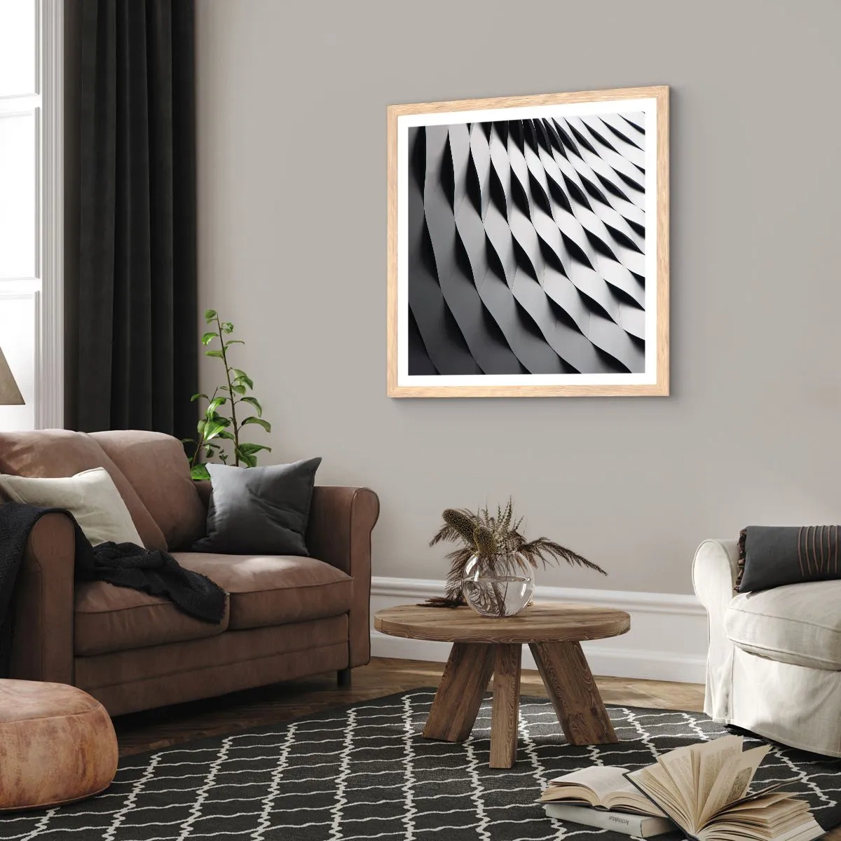 Affiche dans un chêne clair - Poster - A la surface des vagues - 30x30 cm