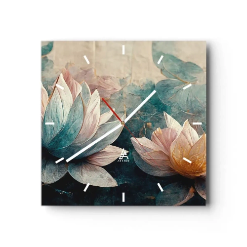 Horloge murale - Pendule murale - De subtils nénuphars aux tons pastel de bleu et d'or - 30x30cm - Les étoiles du lac - Décoration murale moderne pour le salon et la chambre ARTTOR