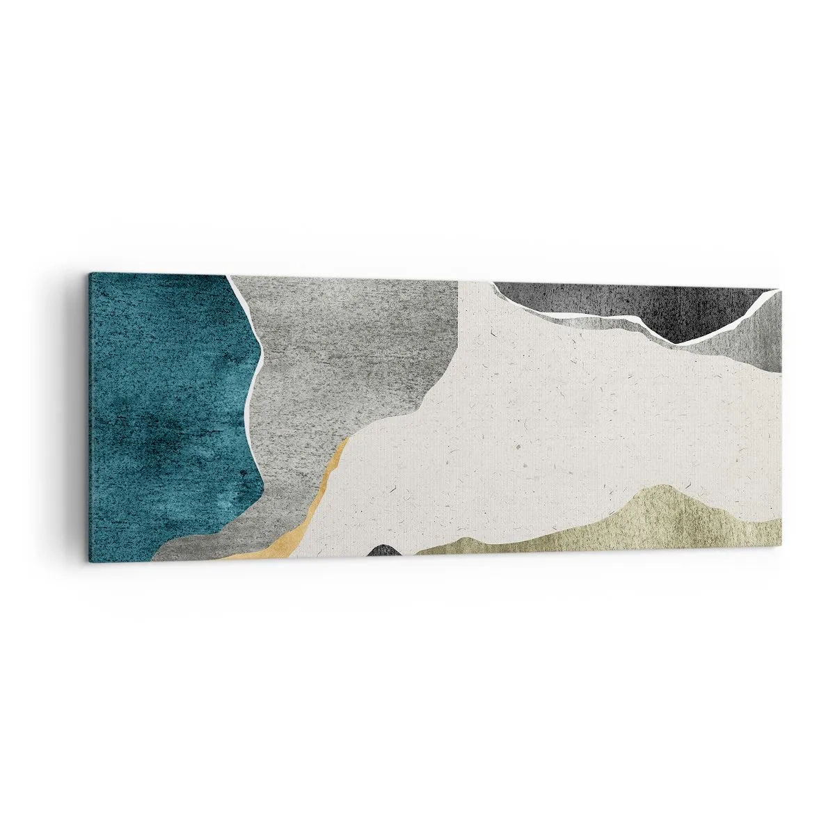 Impression sur toile - Image sur toile - Formes géométriques dans les tons de gris, vert et or - 140x50cm - Composition mosaïque avec un fil d'or - Décoration murale moderne pour le salon et la chambre ARTTOR