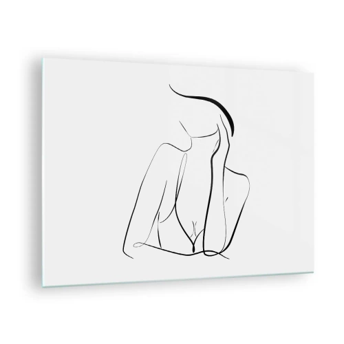 Impression sur verre - Image sur verre - Une ligne simple montrant le contour du corps dans des tons de noir et blanc - 70x50cm - Sur les vague d'un rêve - Décoration murale moderne pour le salon et la chambre ARTTOR