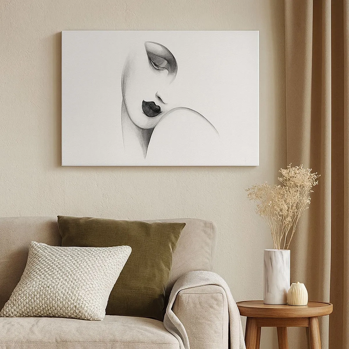 Impression sur toile - Image sur toile - Un portrait subtil d'une femme dans un style monochrome - 70x50cm - Dans le style de Lempicka - Décoration murale moderne pour le salon et la chambre ARTTOR