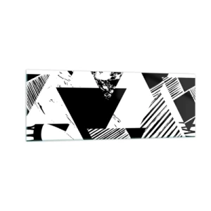 Impression sur verre - Image sur verre - Motifs géométriques de forme minimaliste en noir et blanc - 140x50cm - Pluie de triangles - Décoration murale moderne pour le salon et la chambre ARTTOR