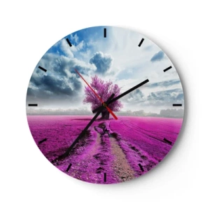 Horloge murale - Pendule murale - Un champ violet avec un arbre solitaire sur fond de nuages - 30x30cm - Lande - nature sauvage - Décoration murale moderne pour le salon, la cuisine et la chambre ARTTOR