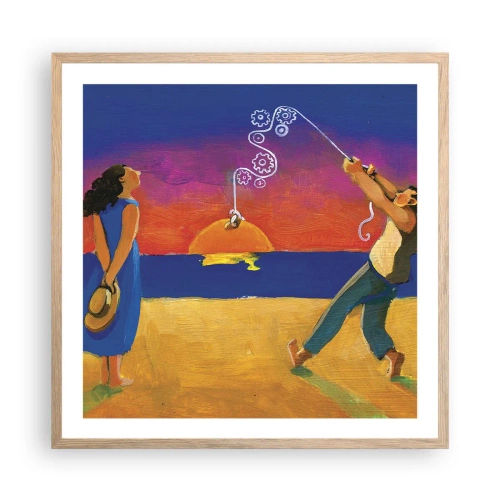 Affiche dans un chêne clair - Poster - Plus qu'une étoile dans le ciel - 60x60 cm