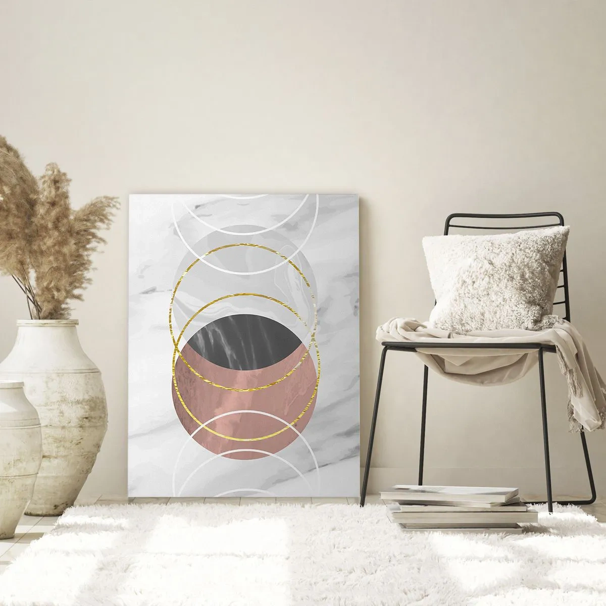 Impression sur verre - Image sur verre - Cercles géométriques dans des tons de cuivre, d'or et de marbre - 50x70cm - Musique des sphères - Décoration murale moderne pour le salon et la chambre ARTTOR