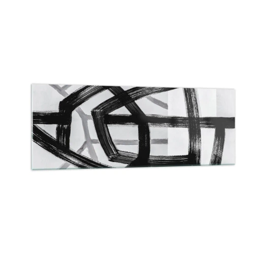 Impression sur verre - Image sur verre - Lignes abstraites noires et blanches se croisant sur un fond clair - 140x50cm - Profondeur du bâtiment - Décoration murale moderne pour le salon et la chambre ARTTOR