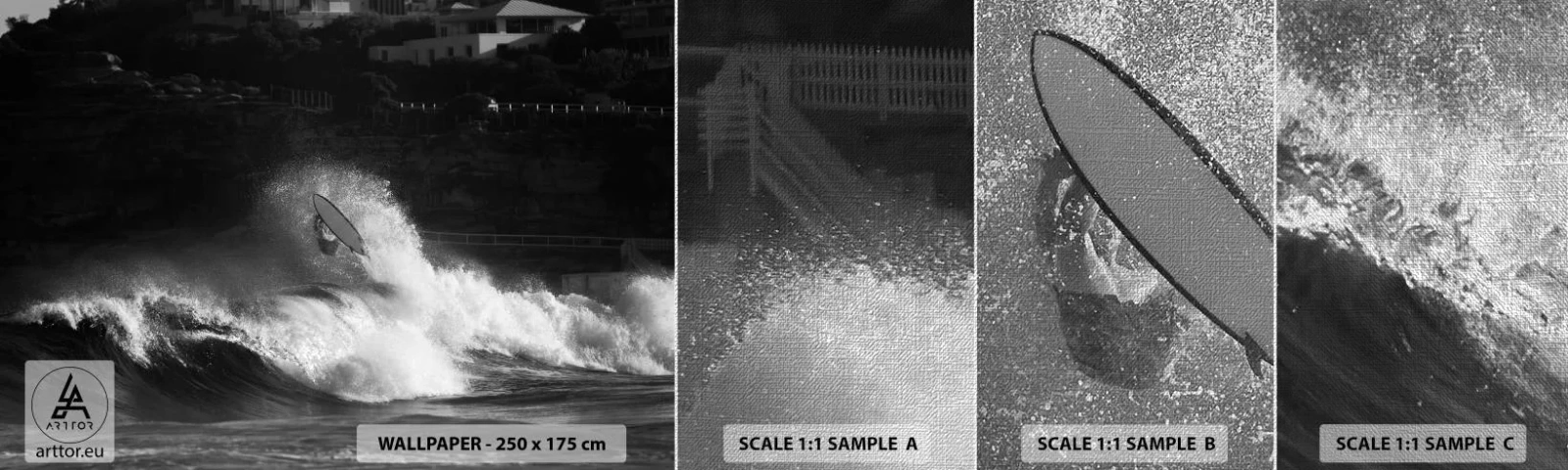 Échantillon de Papier Peint Premium Canvas - Défi accepté! - Surfant, Vague, Sports nautiques - 100x30 cm