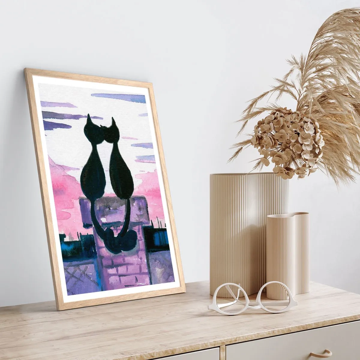 Affiche dans un chêne clair - Poster - Rendez-vous sous la lune - 50x70 cm