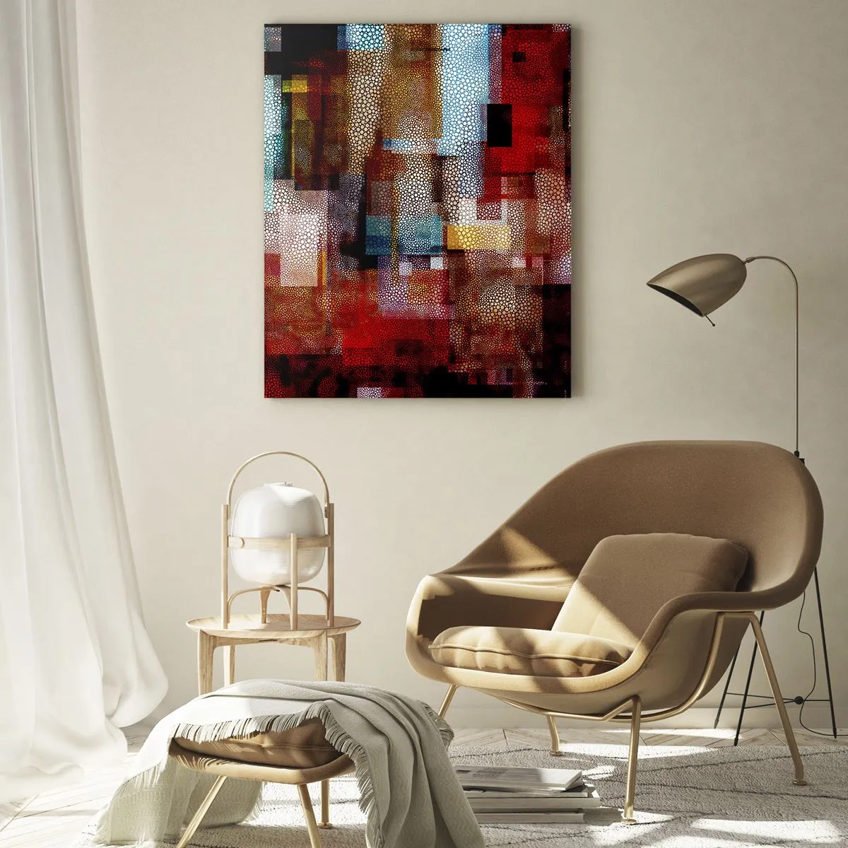 Impression sur verre - Image sur verre - Abstraction géométrique dans des tons intenses de rouge - 80x120cm - Mélange de confusions - Décoration murale moderne pour le salon et la chambre ARTTOR