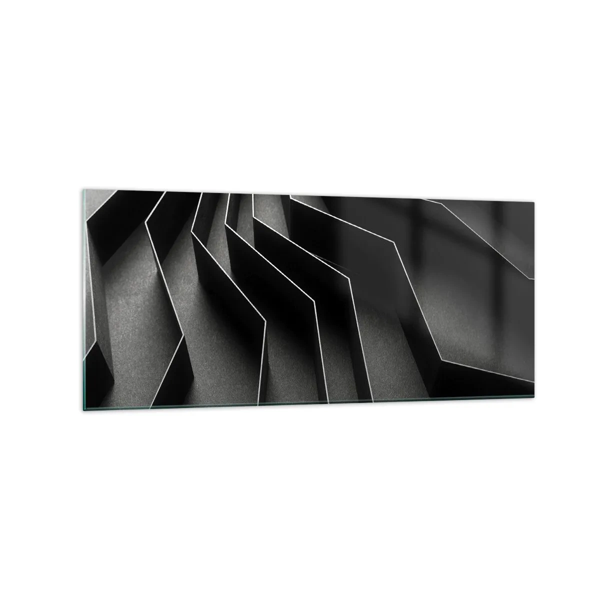 Impression sur verre - Image sur verre - Abstraction en noir et blanc avec des structures géométriques - 120x50cm - Ordre spatial - Décoration murale moderne pour le salon et la chambre ARTTOR