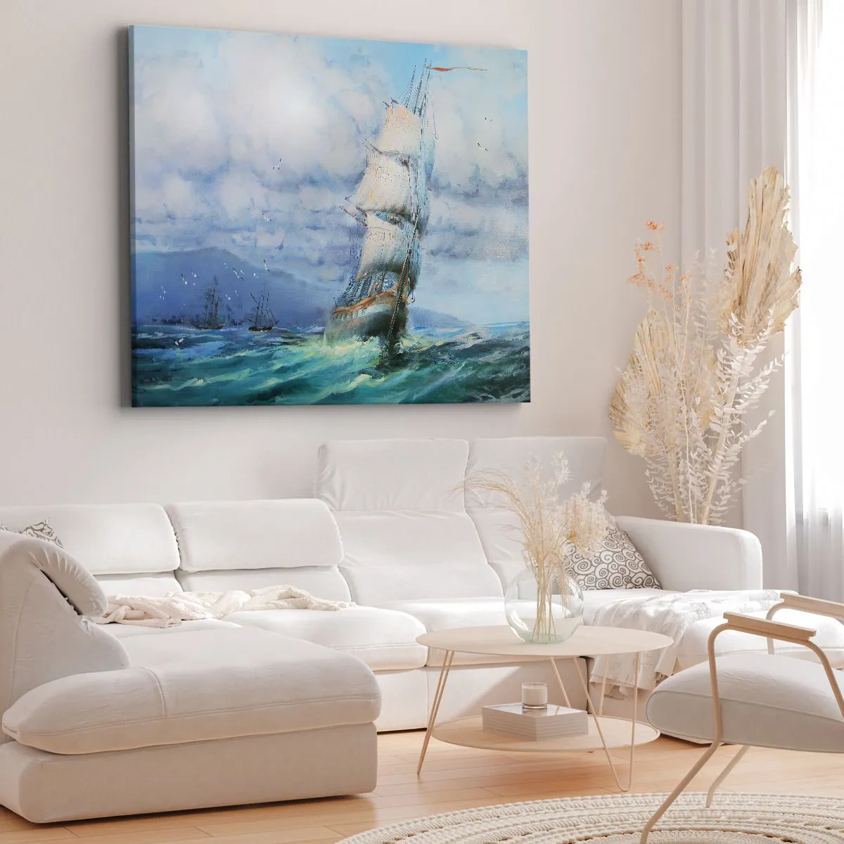 Impression sur toile - Image sur toile - Un navire sur une mer agitée - 70x50cm - Vents favorables - Décoration murale moderne pour le salon et la chambre ARTTOR