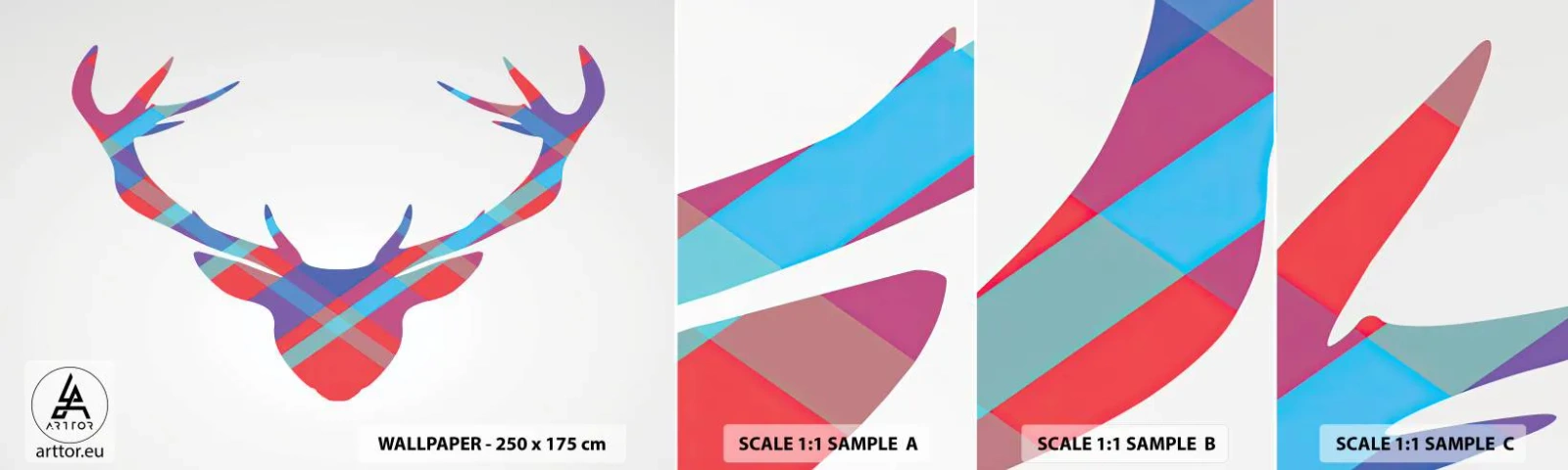 Échantillon de Papier Peint Autocollant Deluxe Sticker - Cerf écossais - Abstraction, Cerf, Bois - 100x30 cm