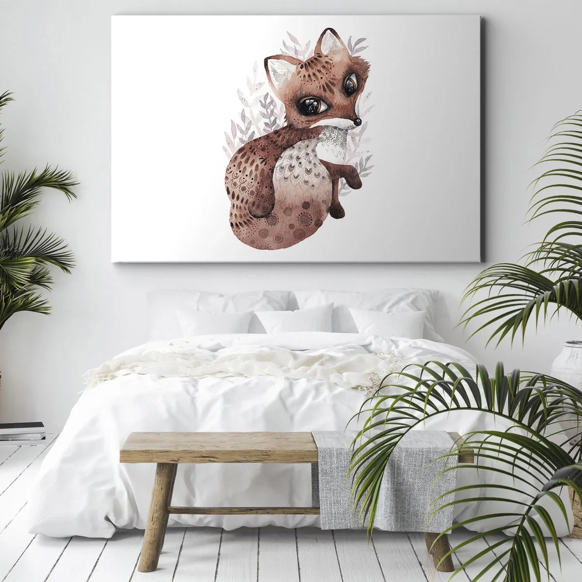 Impression sur toile - Image sur toile - Un joli renard aquarelle sur fond clair - 70x50cm - Seulement à aimer - Décoration murale moderne pour le salon et la chambre ARTTOR