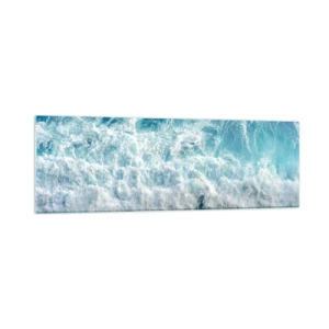 Impression sur verre - Image sur verre - Vagues océaniques dynamiques dans des tons de bleu - 160x50cm - Joyeusement et en sautant - Décoration murale moderne pour le salon et la chambre ARTTOR