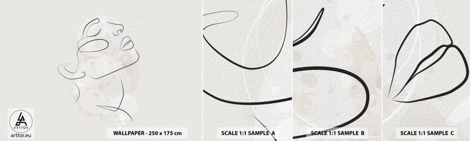 Échantillon de Papier Peint Autocollant Deluxe Sticker - L'esquisse d'un rêve - Visage de femme, Femme, Graphique - 100x30 cm