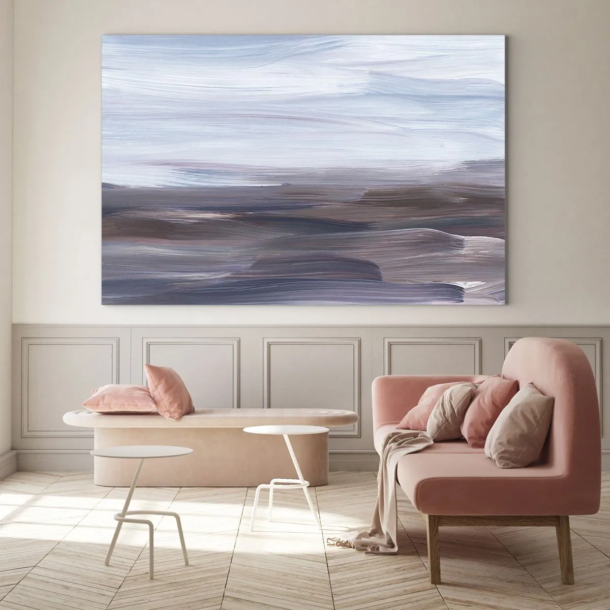 Impression sur verre - Image sur verre - Des traînées d'eau horizontales dans des tons de bleu et de marron dans un style abstrait - 120x80cm - Éléments : eau - Décoration murale moderne pour le salon et la chambre ARTTOR