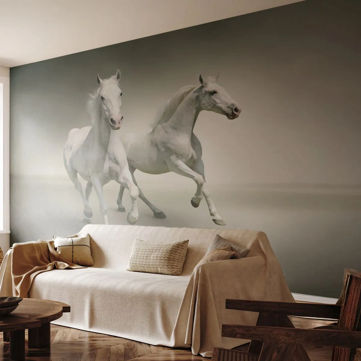 Papier Peint Photo Standard Eco - White power! - Animaux, Les chevaux, Nature - 450x315 cm