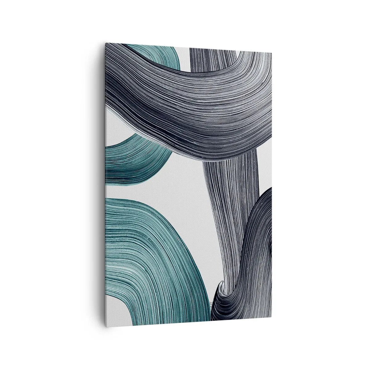 Impression sur toile - Image sur toile - Lignes abstraites fluides dans des tons de vert et de gris - 80x120cm - Sentiers émeraude et noirs - Décoration murale moderne pour le salon et la chambre ARTTOR