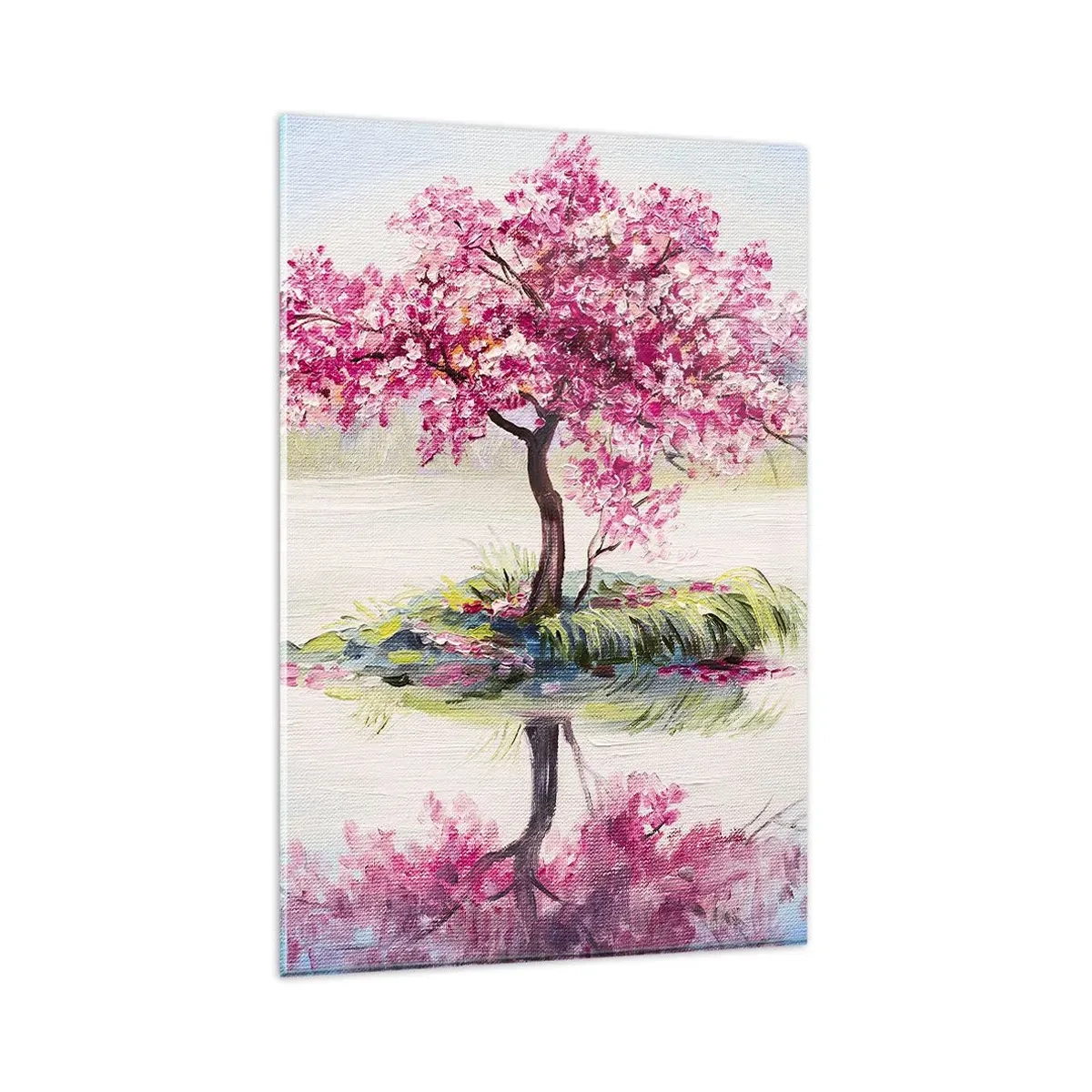 Impression sur verre - Image sur verre - Un arbre en fleurs sur une eau calme - 80x120cm - Fête du Printemps - Décoration murale moderne pour le salon et la chambre ARTTOR