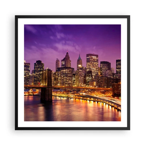 Affiche dans un cadre noir - Poster - Manhathann or violet - 60x60 cm