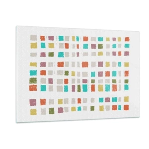 Impression sur verre - Image sur verre - Mosaïque colorée de carrés sur fond blanc dans un style abstrait - 120x80cm - Jeu inconnu - Décoration murale moderne pour le salon et la chambre ARTTOR