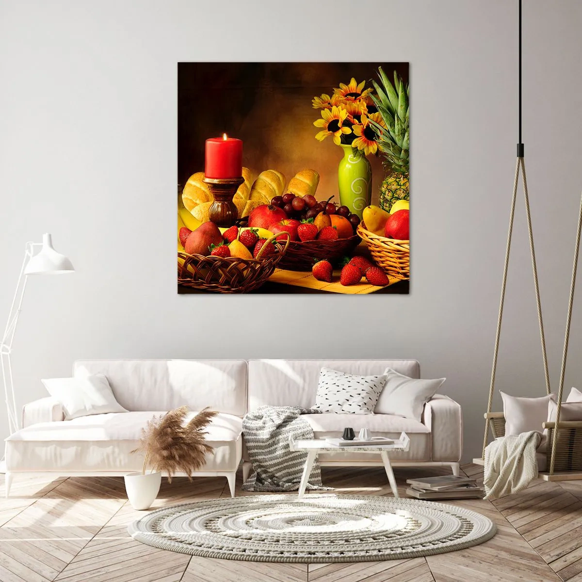 Impression sur toile - Image sur toile - Nature morte de pain et de fruits - 30x30 cm