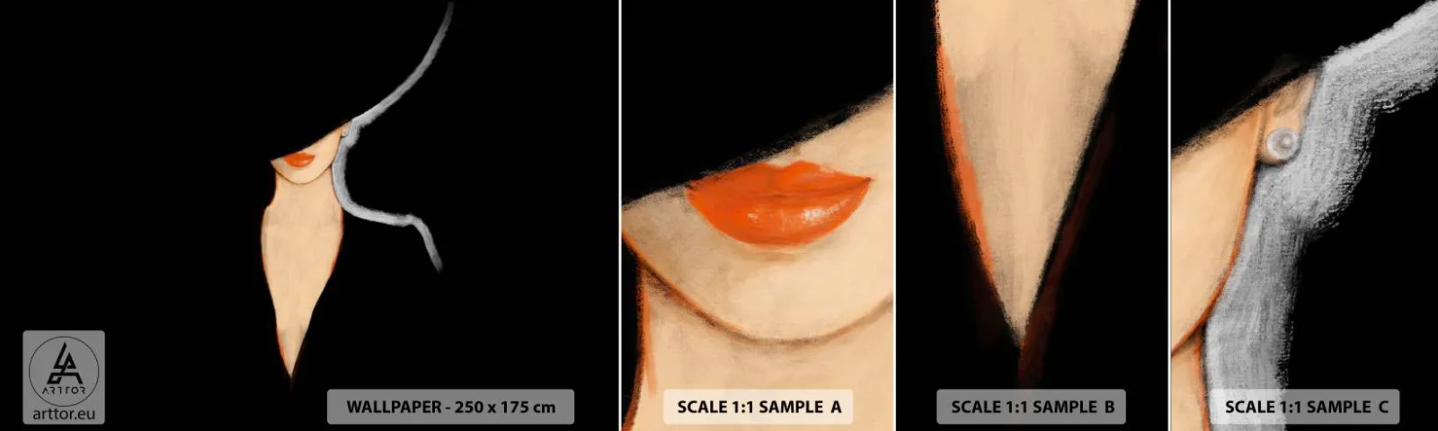 Échantillon de Papier Peint Autocollant Deluxe Sticker - Élégance et style - Femme au chapeau, Mode, Morceau - 100x30 cm