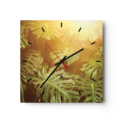 Horloge murale - Pendule murale - Feuilles de Monstera au soleil sur fond naturel - 30x30cm - Se fondre dans la verdure - Décoration murale moderne pour le salon et la chambre ARTTOR